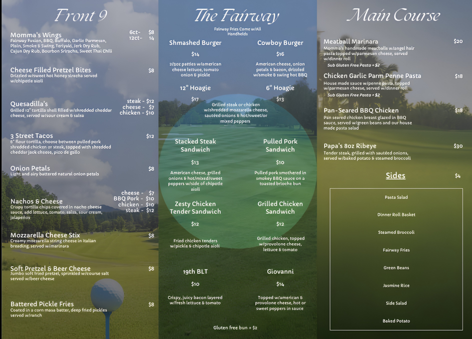 19th Fairway Menu 1